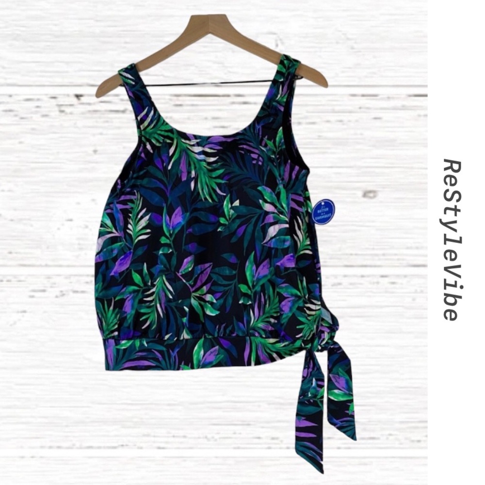 SWIMSUITS FOR ALL Women’s Size 10 Tankini Blouson Top NEW Tropical Swim NWT